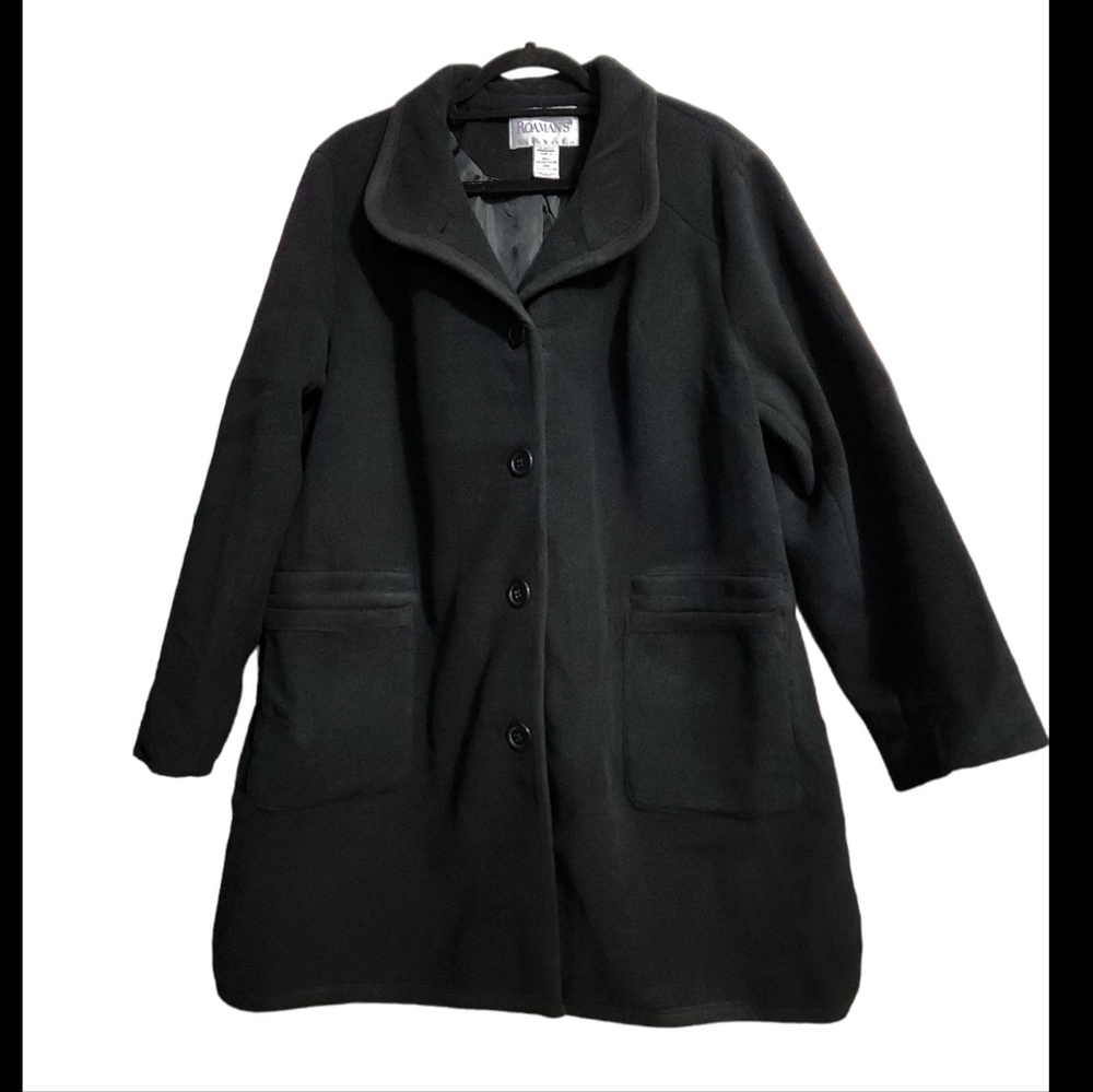 Roamans black fleece button down coat plus size Large 18/20